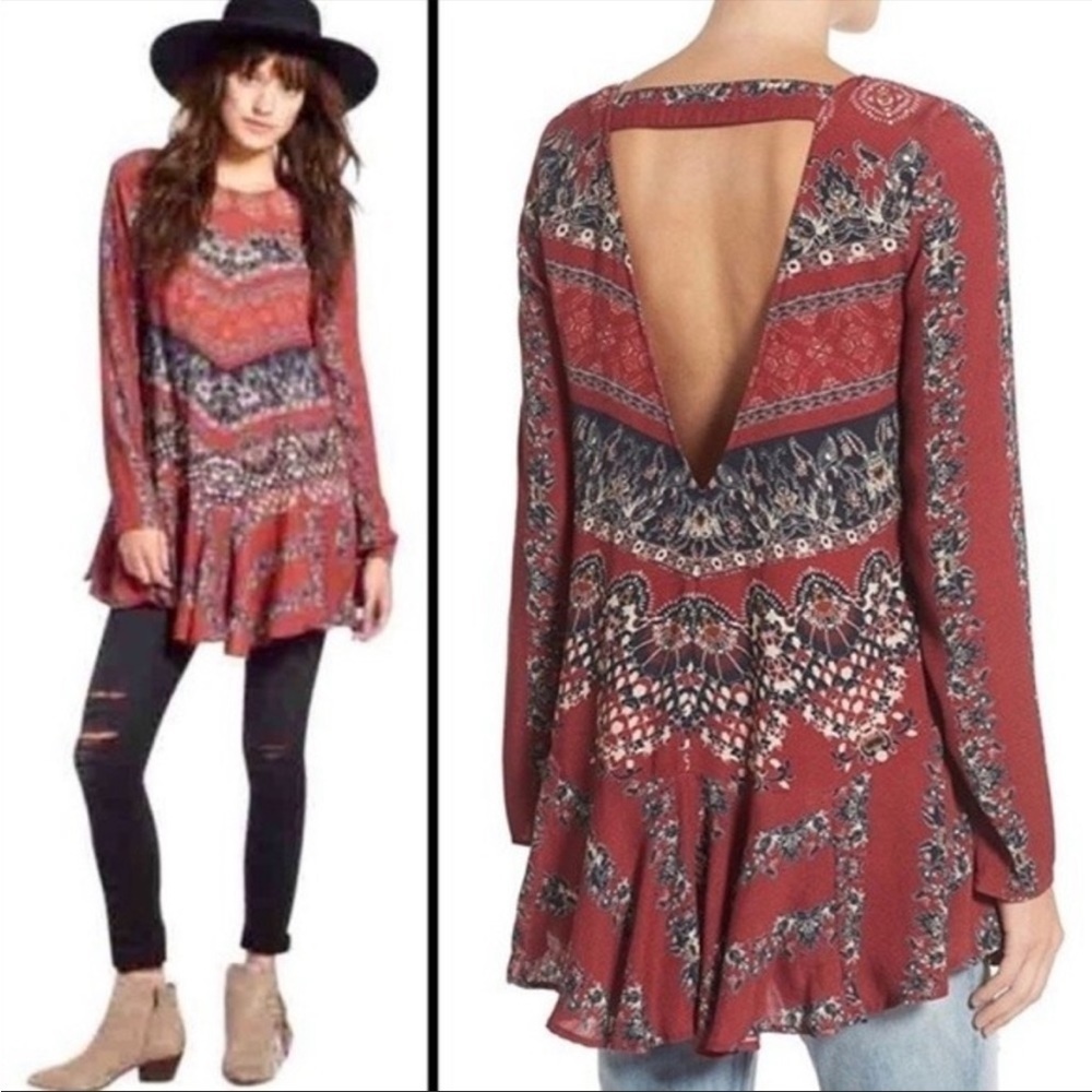 Free People Red Patterned Tunic